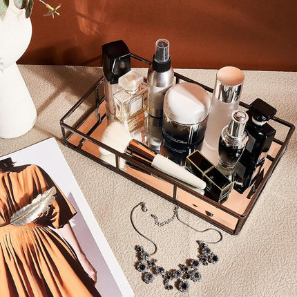 PuTwo Mirror, Smoky Black, Metal, Jewelry, Decorative, Glass, Perfume Organizer, Vanity Trays for Bathroom, Counter, 1272 inch