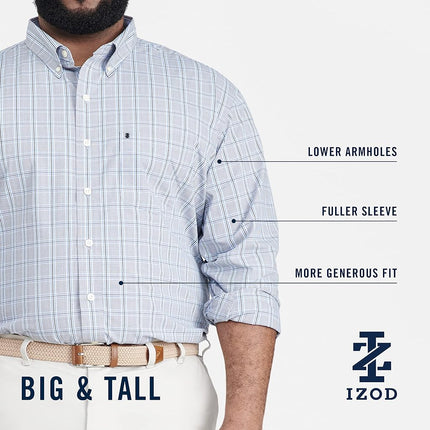 Izod Men's Big and Tall Performance Comfort Long Sleeve Plaid Button Shirt, Estate Blue Check, 3XL