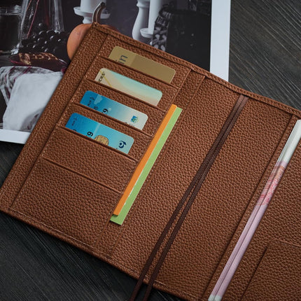 Ox Knight Leather A6 Notebook Cover - Deluxe Planner Cover Fits Hobonichi Techo, Stalogy, Midori MD Planner, and More - with Pen Loop, Card Slots, Back Pocket, and Bookmarks (Brown), 5.12Wx6.61L