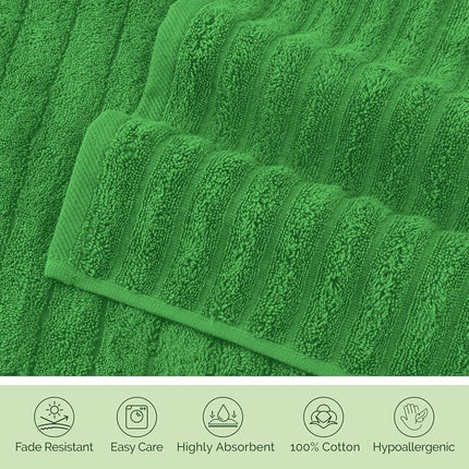 Elegant Comfort Luxury 100% Turkish Cotton Corduroy Ribbed 4 Pack Hand Towel Set 16 x 28 Inch - Absorbent, Super Soft, Quick Dry, Premium Towels for Bathroom, Gym, Spa and Hotel Use, Emerald Green