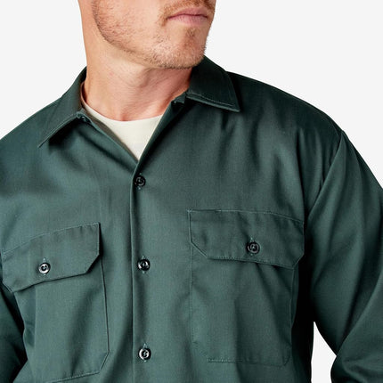 Dickies Men's Long Sleeve Work Shirt, Hunter Green, Medium