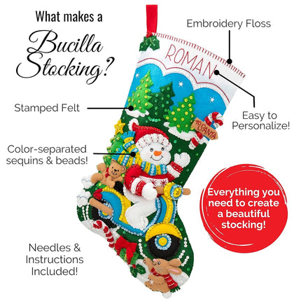 Bucilla 89245E Felt Applique Christmas Stocking Kit, Snowman's Winter, 18"