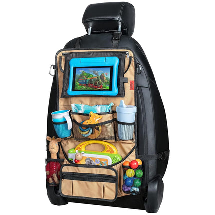 Car Back Seat Organizer with Larger Protection & Storage - 12 Compartments including iPad Holder, Reinforced Corners to Prevent Sag, Eco Friendly Materials - Great Travel Accessory for Kids