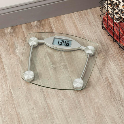 Báscula digital de baño Taylor, báscula de peso corporal de alta precisión, encendido y apagado instantáneo, 180 kg, vidrio transparente resistente con base de acabado cromado