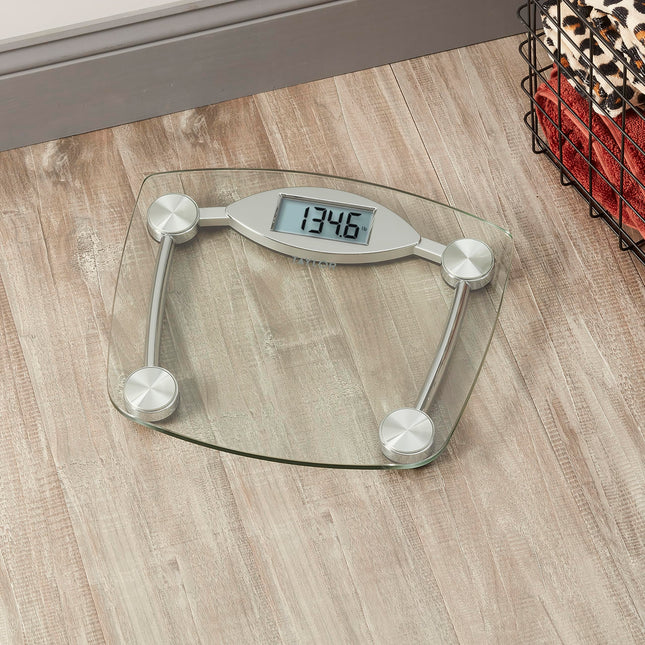 Taylor Digital Bathroom Scale, Highly Accurate Body Weight Scale, Instant On and Off, 400 lb, Sturdy Clear Glass with Chrome Finish Base