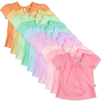 HonestBaby 10-Pack Short Sleeve T-Shirts 100% Organic Cotton Baby, Toddler, Little Kids, Boys, Unisex, Rainbow Girl, 2T, Rainbow Girl, 2T