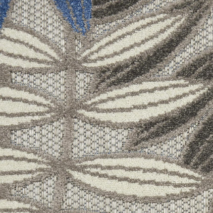 Nourison Aloha Indoor/Outdoor Grey/Blue 7’10” x Round Area Rug, Easy Cleaning, Non Shedding, Bed Room, Living Room, Dining Room, Backyard, Deck, Patio (8 Round)