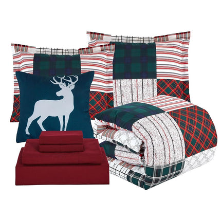 Elegant Comfort Silky Soft 8-Piece Cabin Lodge Bed-in-a-Bag Comforter Set, Includes 4pc Smart Sheet Set, Comforter, Decorative Pillow, Matching Pillowcases and Shams - King/California King, Burgundy