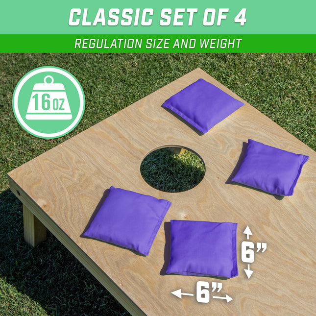 GoSports Cornhole Juego de 4 Sacos de Frijoles - Regulación para Todo Tipo de Clima - Morado Clásico