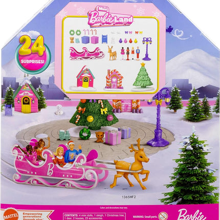 Barbie Mini Barbie Land Collectible 2025 Advent Calendar with 1.5-Inch Dolls & 24 Days of Surprises, Winter Village Play Areas for Storytelling Fun