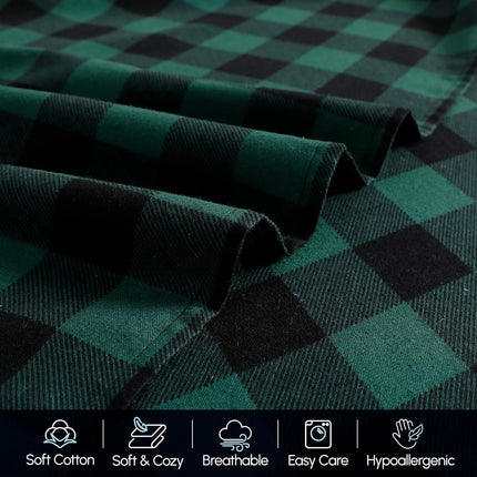 Elegant Comfort Ultra Soft 4-Piece 100% Turkish Cotton Flannel Sheet Set - Buffalo Check Plaid Flannel Sheets, Warm and Cozy Anti-Pill Premium Quality, Deep Pocket Fitted Sheet- Full, Green