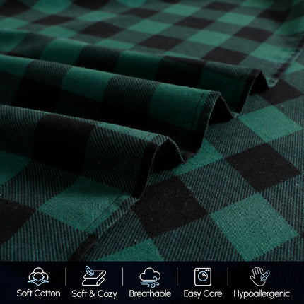 Elegant Comfort Ultra Soft 4-Piece 100% Turkish Cotton Flannel Sheet Set - Buffalo Check Plaid Flannel Sheets, Warm and Cozy Anti-Pill Premium Quality, Deep Pocket Fitted Sheet- Twin, Green