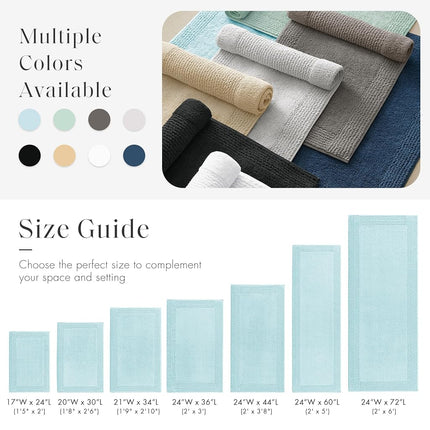 MADISON PARK SIGNATURE Splendor Reversible 100% Cotton Tufted Bathroom Rug-3000 GSM Hotel Quality Luxurious Plush High Pile Bath Mat Absorbent, Quick Dry, Shower Room Décor, 21x34, Blue
