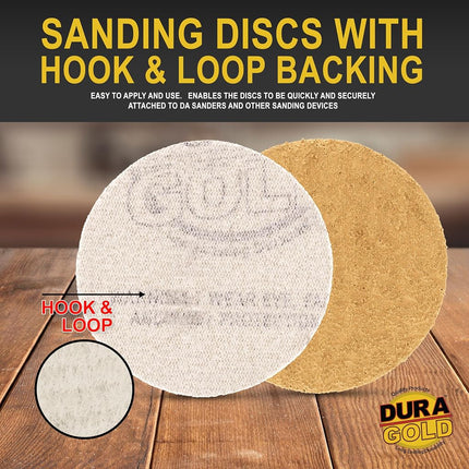 Dura-Gold - Premium - Variety Pack (40,60,80,120,220,320,400,600,800,1000) - 3" Gold Hook & Loop Sanding Discs for DA Sanders - Box of 50 Sandpaper Finishing Discs for Automotive and Woodworking