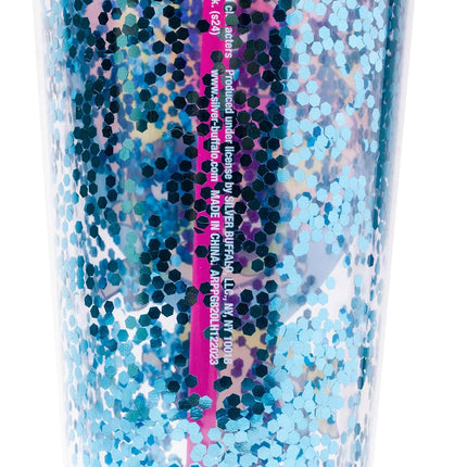 Silver Buffalo The Powerpuff Girls Featuring Blossom, Bubbles, and Buttercup Plastic Confetti Cold Cup with Lid and Straw, 32 Ounces