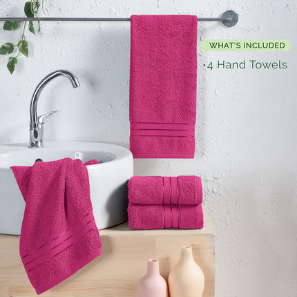 Elegant Comfort Three Line Popcorn Towel Set for Bathroom 16 x 28 inches, Premium Hotel Quality 4-Pack Hand Towels, 100% Turkish Cotton, Soft and Durable, Quick Dry and Highly Absorbent, Hot Pink