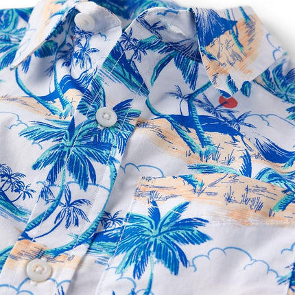 The Children's Place Boys' Short Sleeve Poplin Button Down Shirt, White Palm Tree Print, X-Small