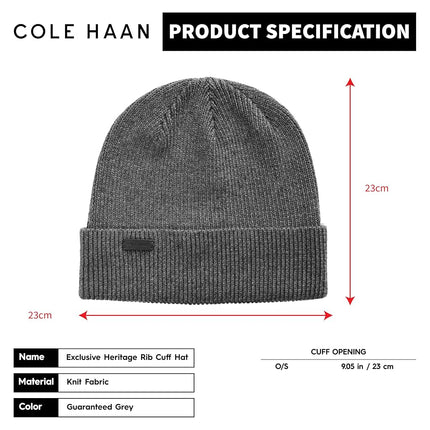 Cole Haan Heritage Rib Cuff Wool Beanie Hat, One Size, Guaranteed Grey, One Size