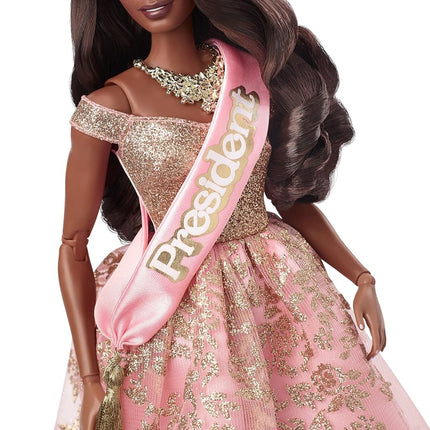 Barbie The Movie Doll, President Barbie Collectible Wearing Shimmery Pink and Gold Dress with Sash, HPK05