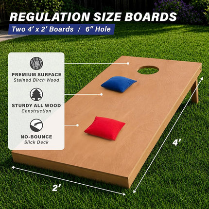 GoSports Regulation Size Wooden Cornhole Set with Light Brown Finish, Includes Carrying Case