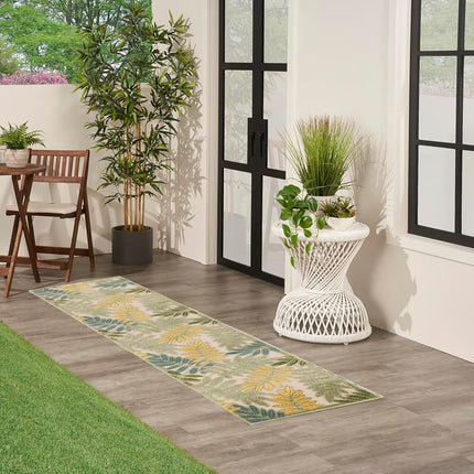 Nourison Aloha Indoor/Outdoor Green Multicolor 2'3" x 8' Area Rug, Easy Cleaning, Non Shedding, Bed Room, Living Room, Dining Room, Backyard, Patio, Deck (2x8)