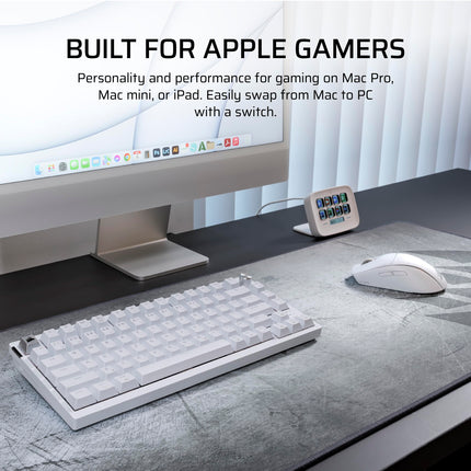 Teclado mecánico inalámbrico para juegos Corsair K65 Plus Wireless 75% RGB con interruptores intercambiables en caliente para Mac y iPad – Interruptores lineales prelubricados MLX Red v2, amortiguación de sonido – Diseño QWERTY NA – Blanco Escarcha