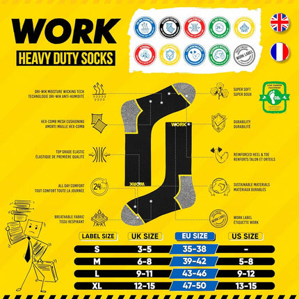 SOXCO 10 Pairs Men’s Work Socks, Black Crew Length | DRI-WIK Moisture Wicking Technology | Reinforced Heel & Toe 6/10 Pairs, Black (10 Pairs), X-Large