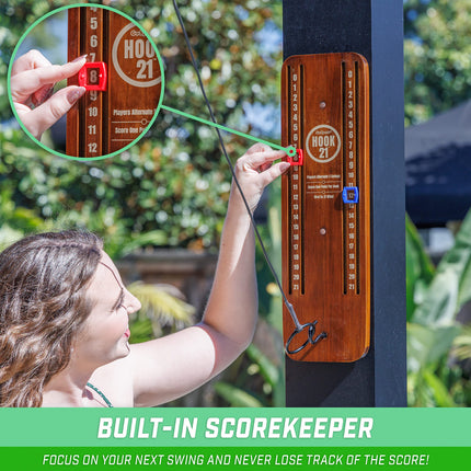 GoSports Hook 21 Ceiling Mount Ring Swing Game - Play Indoors or Outdoors - Brown