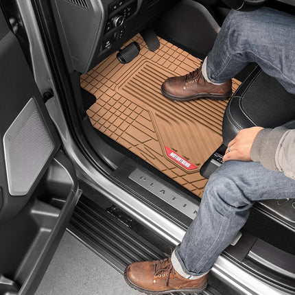 Motor Trend AdventureMax Alfombrillas de Coche Juego Completo - Alfombrillas de Goma Duraderas para Coches con Ranuras para Captura de Residuos, Protección Interior para Todo Tipo de Clima para Delanteras y Traseras con Respaldo Antideslizante, Beige