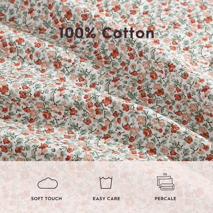 Laura Ashley - Queen Sheets, Cotton Percale Bedding Set, Crisp & Cool Home Decor (Emogene Burnt Orange, Queen)