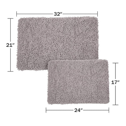 Alfombrilla de baño de pelo largo de espuma viscoelástica de 2 piezas Bedford Home, gris, 32"x21"x1.25"