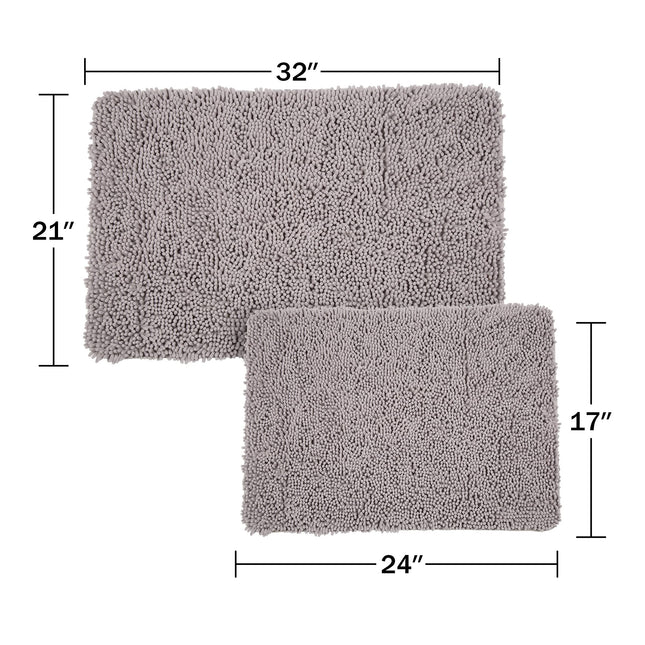 Bedford Home 2-Piece Memory Foam Shag Bath Mat, Grey, 32"x21"x1.25"