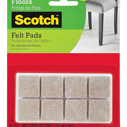 Scotch Felt Pads, Square, Beige, 1 in. x 1 in., 16