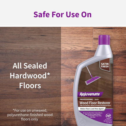 Rejuvenate Professional Wood Floor Restorer and Polish with Durable Finish Non-Toxic Easy Mop On Application Satin Finish 32oz