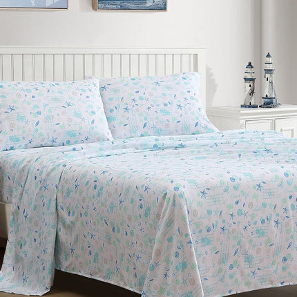Elite Home Products Inc. Coastal Microfiber Print Sheet Sets, Hampton Blue, Full Sheets