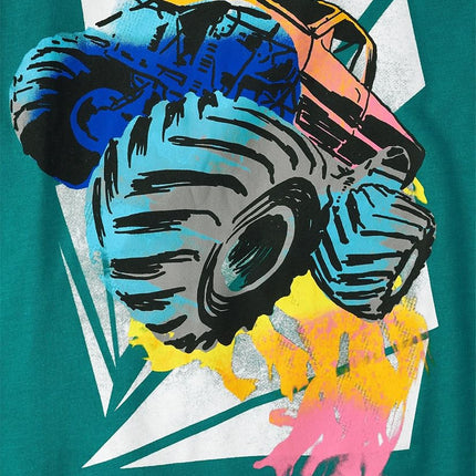 The Children's Place Camisetas gráficas de manga corta con vehículos para niños, paquetes múltiples, Sonrisa/Coche/Camión monstruo, Pequeña