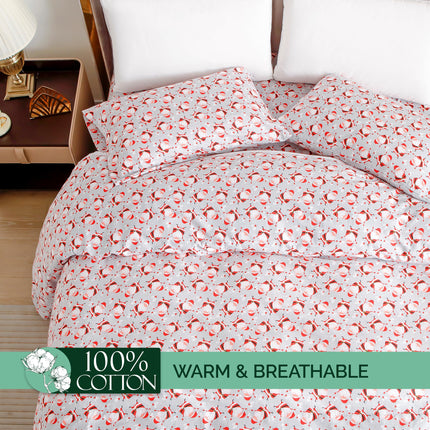 Elegant Comfort Ultra Soft 4-Piece 100% Turkish Cotton Flannel Sheet Set - Holiday Christmas Flannel Sheets, Warm and Cozy Anti-Pill Premium Quality, Deep Pocket Fitted Sheet- Twin XL, Jolly Santa