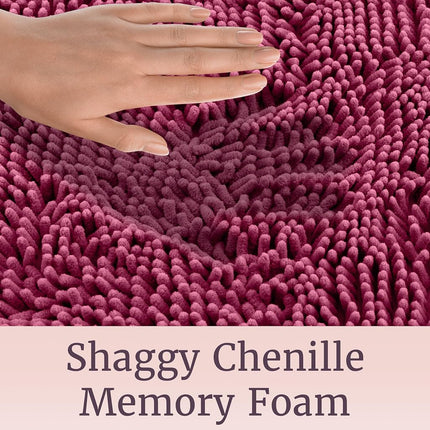 Bedford Home Memory Foam Shag Bath Mat 2-Feet by 5-Feet, Pink