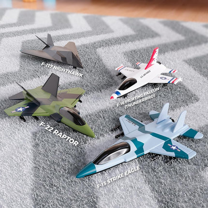 Lollipop US Air Force 4-Pack Toy Jet Squadron Die Cast Airplanes, Pull Back Military Fighter Jets, Diecast Air Plane Models