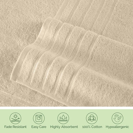 Elegant Comfort 4 Lines Viscose Stripe 6-Piece Premium Towel Set - 100% Turkish Cotton High Absorbent Luxury Bathroom Towels – Includes 2 Washcloths, 2 Hand Towels and 2 Bath Towels Set, Ivory