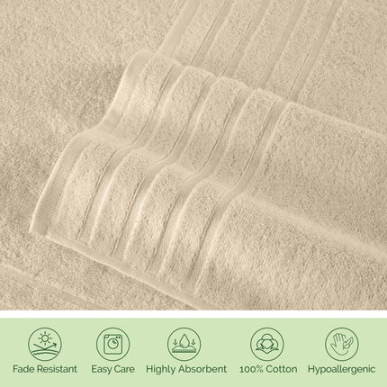 Elegant Comfort 4 Lines Viscose Stripe 6-Piece Premium Towel Set - 100% Turkish Cotton High Absorbent Luxury Bathroom Towels – Includes 2 Washcloths, 2 Hand Towels and 2 Bath Towels Set, Ivory