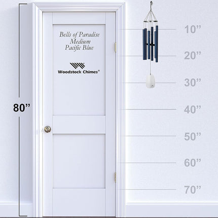 Woodstock Wind Chimes for Outside, Garden, Patio, Porch and Outdoor Decor (32") Bells of Paradise Pacific Blue Decorative Wind Chime Gifts (BPMPB)