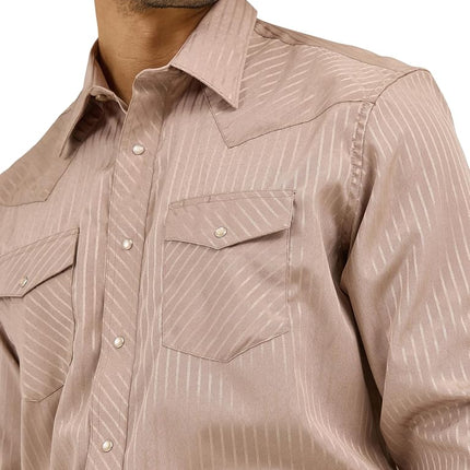 Wrangler Men's Sport Western Two Pocket Long Sleeve Snap Shirt, Dark Tan, Large Tall