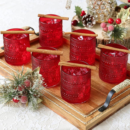 Kate Aspen Hobnail Beaded Red Drinking Glasses Set of 6, (10 oz) Vintage Glassware Set Cocktail Glass Set, Juice Glass, Water Cups | Makes A Great Hostess Gift or Gift for New Home Owners