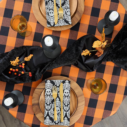 DII Buffalo Check Collection Classic Farmhouse Tablecloth Cotton Orange and Black Tablecloth, 70 Inch Round