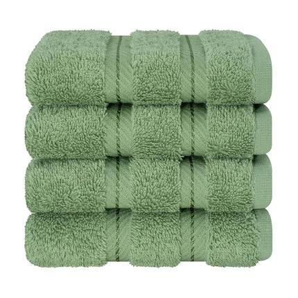 American Soft Linen Luxury Washcloths for Bathroom, 600 GSM 100% Cotton 4 Piece Turkish Wash Cloth Set, 13x13 in Soft Rags for Body and Face, Sage Green Washcloths