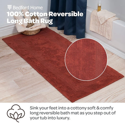 Bedford Home 100% Cotton Reversible Long Bath Rug - Brick - 24x60