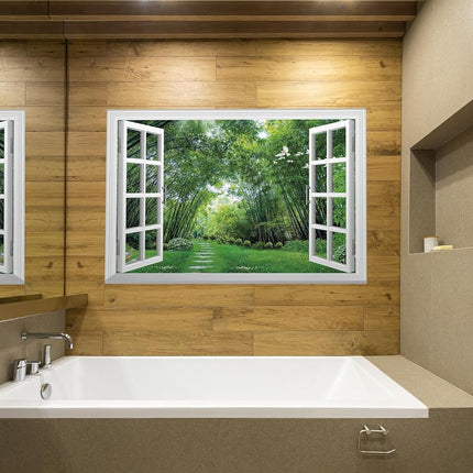 FLFK Fake Window Wall Mural - Jungle Faux Window Wall Sticker, Stick and Peel Wall Decals, 48"x32", Set of 2 Sheets