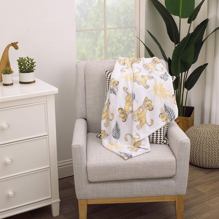 Disney Lion King Super Soft White, Yellow, Green Simba Leaves French Fiber Baby Blanket, White, Green, Yellow (4142501P)