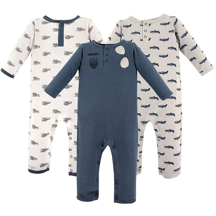Traje de una pieza de algodón Hudson Baby para bebé, paquete de 3, aviador, 6 meses